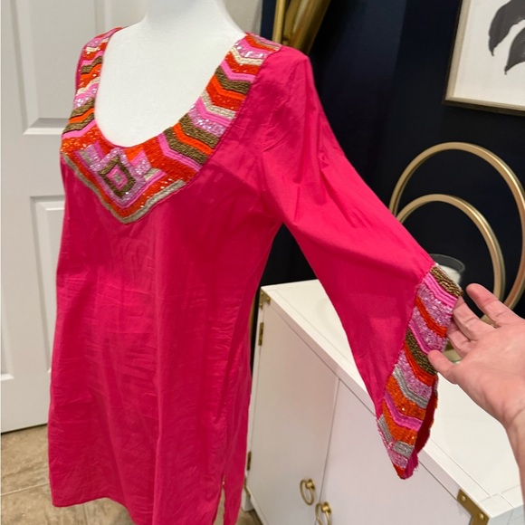 MudPie Daphne Vibrant Pink Beaded Dress/tunic size medium - Picture 2 of 8